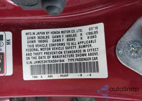2010 Honda Insight Ex z USA, uszkodzony, nr VIN JHMZE2H7XAS041844